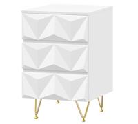 EUGAD Table de Chevet, 40x40x62,5 cm, Blanc + Doré | avec 3 Tiroirs à Effet 3D, au Design Moderne, pour Salon, Chambre à Coucher
