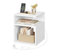 EUGAD Table de Chevet Connectée, en Bois d'Ingénierie, Blanc | avec Prise Intégrée, 2 Prises AC, 1 Port USB, 1 Port Type-C, 2 Compartiments Ouverts