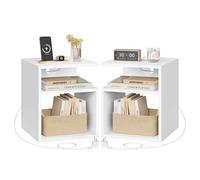 EUGAD Table de Chevet Connectée, Lot de 2, en Bois d'Ingénierie, Blanc | avec Prise Intégrée, 2 Prises AC, 1 Port USB, 1 Port Type-C, 2 Compartiments Ouverts