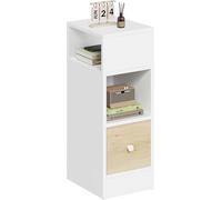 EUGAD Table de Chevet Étroite, Table de Nuit avec 2 Compartiments Ouverts et 1 Tiroir, 25x30x66cm, Compact, pour Chambre à Coucher, Salon, en Aggloméré, Blanc et Chêne Clair, 0011CTG