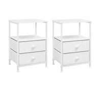 EUGAD Tables de Chevet Lot de 2, avec 2 Tiroirs en Tissu et Compartiment Ouvert, 40x30x60 cm, Table de Nuit, Moderne, en Bois d'Ingénierie et Métal, Blanc, 0009CTG-2