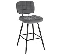 EUGAD Tabouret Bar, Chaise de Bar, avec Dossier, Repose-Pieds, Siège Rembourré, en Velours et Métal,Gris foncé,1043BY-1