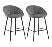 EUGAD Tabouret Bar Lot de 2,Chaise Haute Cuisine,Rembourré en Velours,Dossier en Coquillage,Pieds en Métal,Gris foncé E0AG0188-2