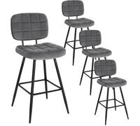 EUGAD Tabouret Bar Lot de 4, Chaise de Bar, Tabouret de Cuisine en Velours et Métal, Siège Rembourré, Gris foncé E0AG0028-4