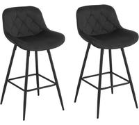 EUGAD Tabouret de Bar Lot de 2, Chaise Bar en Velours avec Dossier, Ergonomique avec Repose-Pieds Métalliques, Noir E0AG0135-2