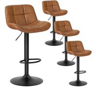 EUGAD Tabouret de Bar pivotante - Lot de 4 - Similicuir Vintage - pour Bistro, Cuisine - Hauteur Réglable - Marron