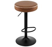 EUGAD Tabouret de Cuisine Haut Pivotant Avec Repose-Pieds, Bar Rond à Hauteur Réglable, Siège Rembourré en Similicuir Vintage, Marron, 1085BY-1