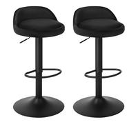 EUGAD Tabourets de Bar Lot de 2, en Velours, Tabouret de Comptoir Pivotant et Hauteur Réglable, avec Dossier et Repose-Pieds, Hauteur du Siège 62-84cm, Noir 0824BY-2