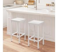 EUGAD Tabourets de Bar Lot de 2, Tabouret de Cuisine, Style Industriel, avec Repose-Pieds, pour Bistro, Salle à Manger, en Bois Aggloméré + Métal, 33x65x33 cm, Blanc, 1058BY-2