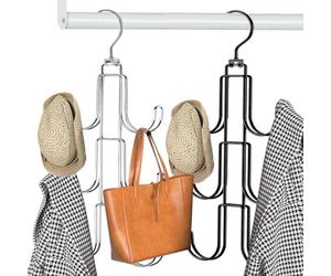 EUIEUT 2 Pcs Porte Cravate en Acier, Porte Ceinture pour Placard 360° Rotatif, Rangement Écharpe à 6 Crochets, Cintre Porte Cravate, Gain de Place, pour Sac Bonnet Châle Penderie (Noir/Argent)