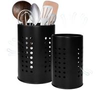 EUIEUT 2 Pcs Porte Ustensiles en Acier Inox Cuisine, Porte Couverts Noir, Pot Couvert Vaisselle à Conception Creuse, Range Ustensiles 2 Tailles, pour Fourchette Baguettes Cuillère