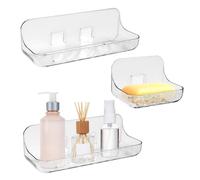 EUIEUT 3 Pcs Etagère sans Perçage en Plastique, Support de Douche Transparent Adhésive, Tablette Salle de Bain, Rangement Salle de Bain sans Percage, 2 Tailles, pour Chambre Salon Cuisine