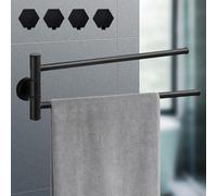 EUIEUT Porte Serviette à Visser Pivotant, Support Serviettes Salle de Bain 2 Barres, Porte Serviette Mural 34cm, Barre Serviettes de Toilette avec Crochets, pour Cuisine Chambre Salle de Douche