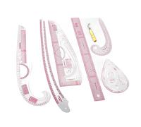 Eujgoov Ensemble de 7 Règles de Couture Transparentes, Règle Courbe Française en Plastique et Bois Massif avec Roue de Traçage et Règle Droite, Création de Motifs à échelle Précise pour les Tailleurs