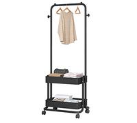 Eujgoov Porte-Vêtements 3 en 1, Chariot de Rangement Suspendu à Roulettes avec Roulettes, Organisateur de Vêtements Portable Robuste en Acier au Carbone pour Chambre à Coucher, Salon, Dortoir