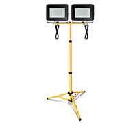 Eulenke Projecteur de Chantier LED Télescopique, 2x30W 2550LM Blanc Froid avec Trépied Télescopique Réglable, Étanche IP66 pour l'intérieur et l'extérieur Chantier (Câble 1M, Sans prise)
