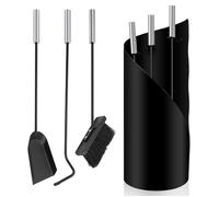 Eulenke Serviteur de cheminée 4 pièces en acier inoxydable range bûches multi accessoires étagère 20x50cm acier noir