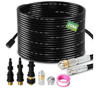 Eulenke Tuyau de nettoyage de tuyaux, 20 m, avec buses rigides + rotatives, 3 adaptateurs, avec Kärcher K2 - K7 pour nettoyeur haute pression courant, kit de nettoyage universel