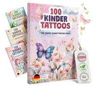EULENTALER® Lot de 100 tatouages pour enfants - Doux pour la peau - Avec de beaux motifs papillons - Recommandé par les éducateurs - Dermatest : très bien - Fabriqué en Allemagne - Pour garçons et