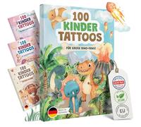 EULENTALER® Lot de 100 tatouages pour enfants - Doux pour la peau - Avec motifs dinosaures - Recommandé par les pédagogues - Fabriqué en Allemagne - Pour garçons et filles - Avec images à colorier