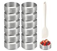 Eulihent Lot de 12 Cercle à Pâtisserie 6 cm, Cercle à Tarte Perforé en Acier Inoxydable, Cercle Tartelette Rond avec Spatule, pour Gâteaux, Mousse, Mini Pizzas