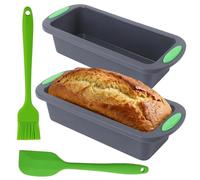 Eulihent Lot de 2 Moule a Cake Silicone Moules à Pain Moule a Cake Antiadhésif Moules Rectangulaire avec 1 Pinceau et 1 Spatule en Silicone Plaque à Cake pour Gâteaux et Pains (28 x 12.5 x 6 cm)