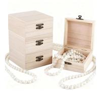 Eulihent Lot de 4 Petite Boite en Bois avec Couvercles et Fermoirs Caisse à Souvenirs Mini Coffre au Trésor Boîte à Bijoux à Faire soi Même pour Bricolage, Décoration et Rangement (10 x 10 x 5 cm)