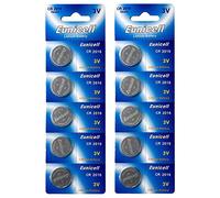 Eunicell Lot de 10 piles bouton CR2016 3 V au lithium - 70 mAh - (Sous blister 2 paquets de 5 piles)