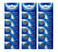 Eunicell Lot de 15 piles bouton CR1632 3 V au lithium - 120 mAh - (Sous blister 3 paquets de 5 piles) - FBA