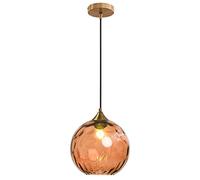 Euone_Clothes Suspension en Verre Ondulé Globe au Fini Doré, Lampe Suspendu de Plafond Industrielle Vintage E27 Suspension Luminaire de Cuisine & Salle à Manger - Orange