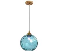 Euone_Clothes Suspension en Verre Ondulé Globe au Fini Doré, Lampe Suspendu de Plafond Industrielle Vintage E27 Suspension Luminaire de Cuisine & Salle à Manger - Bleu Clair