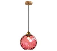 Euone_Clothes Suspension en Verre Ondulé Globe au Fini Doré, Lampe Suspendu de Plafond Industrielle Vintage E27 Suspension Luminaire de Cuisine & Salle à Manger - Bourgogne