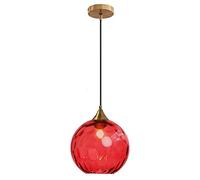 Euone_Clothes Suspension en Verre Ondulé Globe au Fini Doré, Lampe Suspendu de Plafond Industrielle Vintage E27 Suspension Luminaire de Cuisine & Salle à Manger - Rouge
