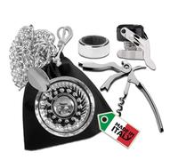 Euposia - Tastevin Sommelier Professionnel - Kit Chrome - Ensemble complet avec chaîne cintre, pochette de protection, tire-bouchon Sommelier et accessoires