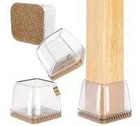 Euqvunn 18pcs Protection Pied de Chaise Carré, Protege Pied de Chaise, Patin de Chaise Transparent Patins pour Chaises avec Feutre, Tampon de Solpour Sols en Bois Dur et Carrelage 28-35mm
