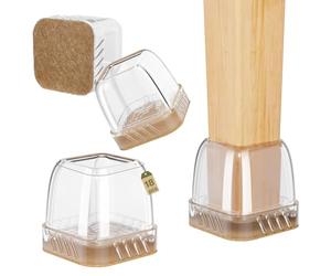 Euqvunn 18pcs Protection Pied de Chaise Carré, Protege Pied de Chaise, Patin de Chaise Transparent Patins pour Chaises avec Feutre, Tampon de Solpour Sols en Bois Dur et Carrelage 14-19mm