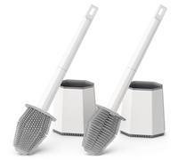 Euqvunn Brosse Toilettes WC, Lot de 2 Brosse WC Silicone Murale, Balayette WC avec Tête Double et Long Manche en Plastique, Accessoires de Salle de Bain (Blanc)