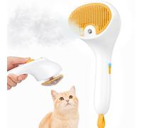 Euqvunn Brosse Vapeur pour Chat avec Bouton de Déverrouillage, [Design Ultra-Silencieux/Poignée Confortable] Brosse Chat Vapeur Brosse Chien Vapeur Rechargeable pour Chats, Chiens, Lapins(Jaune)
