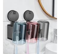 Euqvunn Porte Brosse à Dents Mural [Ventouse Amovible sans Perçage], Alliage d'Aluminium Support Gobelet Brosse à Dent Salle de Bain, avec 3 Compartiments, 3 Support et 3 Gobelets pour Bain de Bouche