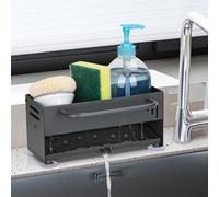 Euqvunn Porte Eponge Evier Cuisine, Organisateur Evier Cuisine, Acier au Carbone Porte éponge, Rangement Eponge Cuisine Porte Éponge Évier avec Plateau D'égouttage Amovible