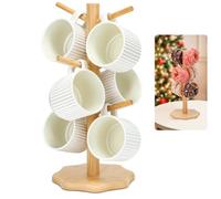 Euqvunn Porte-Gobelet à Café avec 6 Crochets, Arbre Porte-Gobelet, Porte-Tasses Bois Arbre Tasse à Café avec Base Épaissie, Support de Tasse Mug, Support à Bretzel, Arbres à Tasse (couleur du bois)