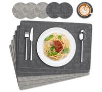 Euqvunn Set de Table et Dessous de Verre Lot de 6,[Double Face Bicolore ] Résistant à la Chaleur, et Antidérapant Sets de Table Lavable en PU pour Cuisine intérieur extérieur (43×30cm-Gris)