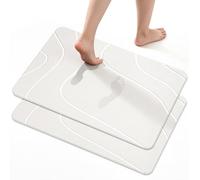 Euqvunn Tapis de Bain Diatomite Séchage Rapide 60 x 39 cm 2 Pièces - Tapis Antidérapant Absorbant en Pierre, Anti Moisissure Tapis de Salle de Bain pour Cuisine et Baignoire - Blanc