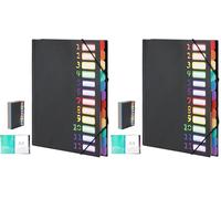 Euqvunn Trieur 12 Compartiments A4, 180° Lay-Flat Open Trieur Document, Classeur Rangement Documents avec bande élastique, Organiseur A4 noir avec étiquettes Rainbow Label, idéal pour bureau et école