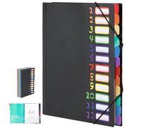 Euqvunn Trieur 12 Compartiments A4, 180° Lay-Flat Open Trieur Document, Classeur Rangement Documents avec bande élastique, Organiseur A4 noir avec étiquettes Rainbow Label, idéal pour bureau et école