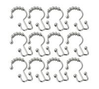 EURDFHY Crochet Rideau Crochets de Douche Double Face, 12 pièces, Rouleaux coulissants, Anneaux Rideau Polyvalents(Nickel)