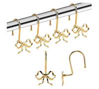 EURDFHY Crochet Rideau Crochets de Rideau Douche, 12 pièces, Anneaux, nœud Papillon en métal, Or Noir, Crochets(Gold)