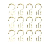EURDFHY Crochet Rideau Crochets de Rideau Douche en Acier Inoxydable, Anneaux métalliques à Glissement Lisse, Conception Double Crochet, 12 pièces(HG026-Gold-12pcs)