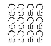 EURDFHY Crochet Rideau Crochets de Rideau Douche en Acier Inoxydable, Anneaux métalliques à Glissement Lisse, Conception Double Crochet, 12 pièces(HG026-Black-12pcs)