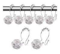 EURDFHY Crochet Rideau Crochets for Rideau de Douche à Double Glissement, 12 pièces, Anneau Crochet décoratif antirouille avec Fleur en résine for tringles Salle Bain(White)